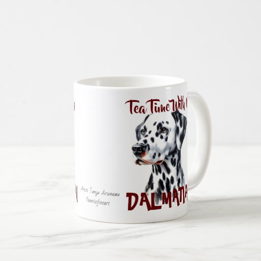 私のダルマチアと白いティータイムのかわいい黒 コーヒーマグカップ (正面右)