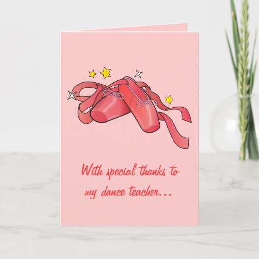 私のダンス先生に感謝：赤バレエ靴 サンキューカード (正面)