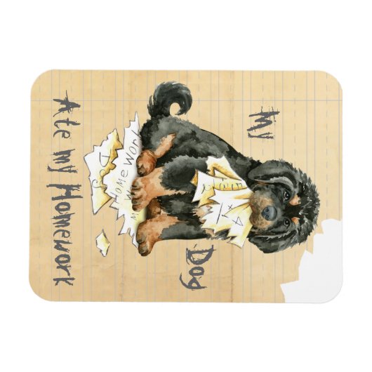 私のチベット語のマスチフ食べィッフ私の宿題 マグネット (横)