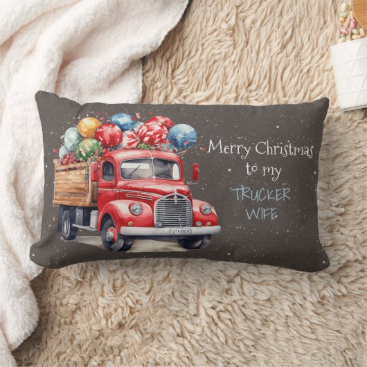 私のトラック運転手の妻にメリークリスマス ランバークッション (ブランケット)