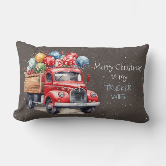 私のトラック運転手の妻にメリークリスマス ランバークッション (正面)