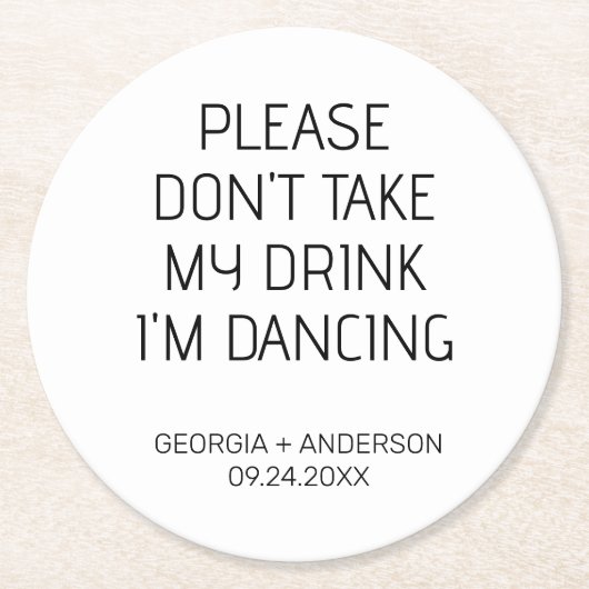 私のドリンクを取らないで ウェディングパーティーのお土産 ラウンドペーパーコースター (正面)