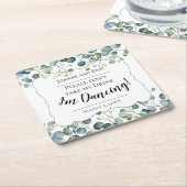 私のドリンクを取らないで。カスタムユーカリのダンス スクエアペーパーコースター (アングル)
