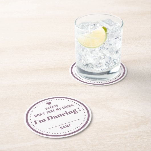 私のドリンク名を使用しなクラシックいパープル結婚ズ ラウンドペーパーコースター (インサイチュ)