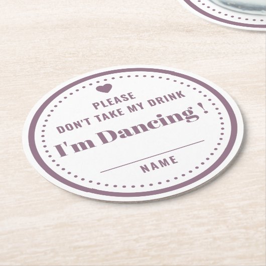 私のドリンク名を使用しなクラシックいパープル結婚ズ ラウンドペーパーコースター (アングル)