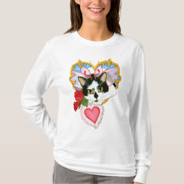 私のネコ科のバレンタイン妖精猫の長袖のTシャツ Tシャツ