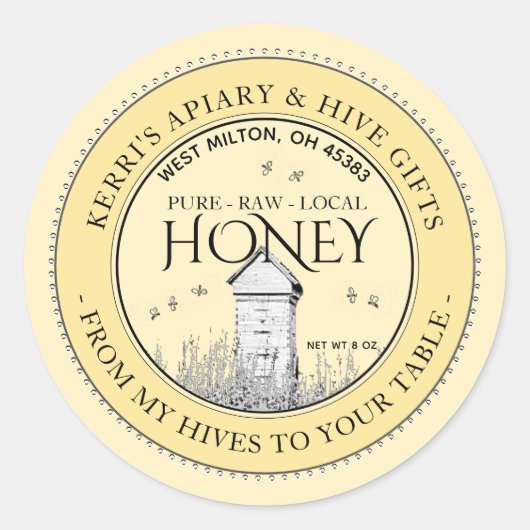 私のハイブからあなたのテーブルに生の地元の蜂蜜 ラウンドシール (正面)