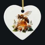 私のハニーを探して | ロマンチックなギフト セラミックオーナメント<br><div class="desc">花と蜂蜜に囲まれたかわいいハチ。バレンタインデーにぴったりなロマンチックなメッセージ「私のハニーになって」。水彩画風のAIアートです。</div>