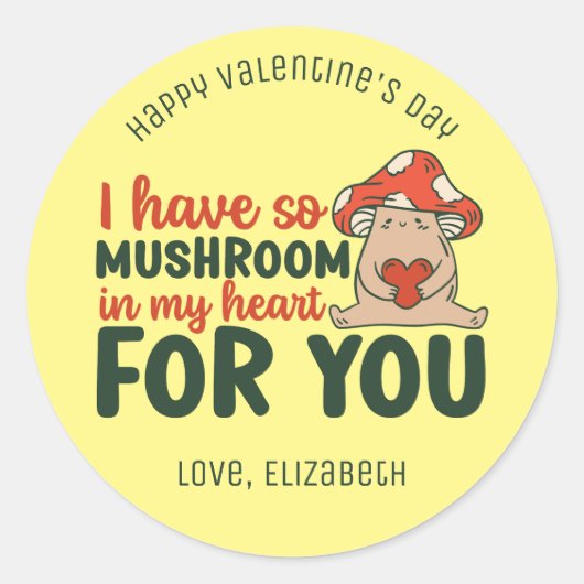 私のハートでおもしろいきのこ可愛いバレンタインデー ラウンドシール (正面)