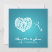 私のハートのターコイズへのエレガントな結婚式の鍵 招待状 (裏面)