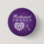 私のハートの紫色へのエレガントな新婦付添人の好意の鍵 缶バッジ (正面)