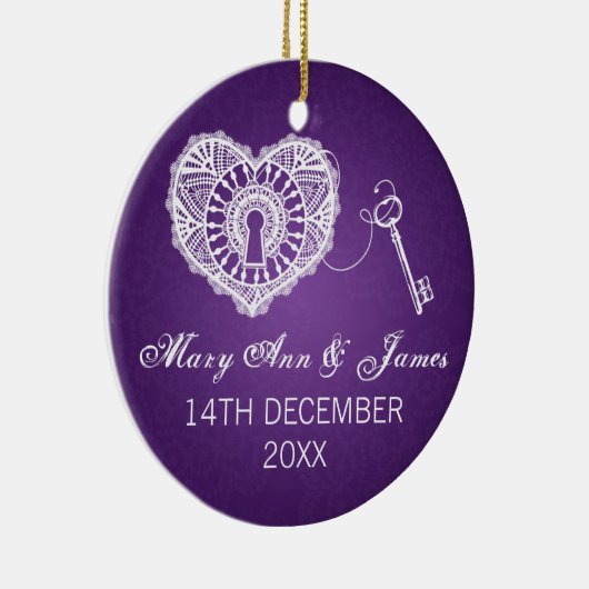 私のハートの紫色へのエレガントな結婚式の引き出物の鍵 セラミックオーナメント (右)