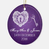 私のハートの紫色へのエレガントな結婚式の引き出物の鍵 セラミックオーナメント (左)
