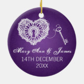 私のハートの紫色へのエレガントな結婚式の引き出物の鍵 セラミックオーナメント (裏面)