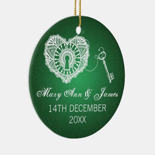私のハートの緑へのエレガントな結婚式の引き出物の鍵 セラミックオーナメント (右)