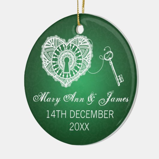 私のハートの緑へのエレガントな結婚式の引き出物の鍵 セラミックオーナメント (左)