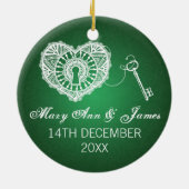 私のハートの緑へのエレガントな結婚式の引き出物の鍵 セラミックオーナメント (裏面)