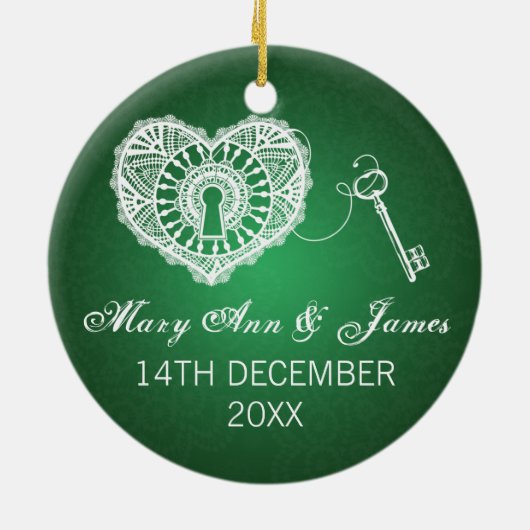 私のハートの緑へのエレガントな結婚式の引き出物の鍵 セラミックオーナメント (裏面)