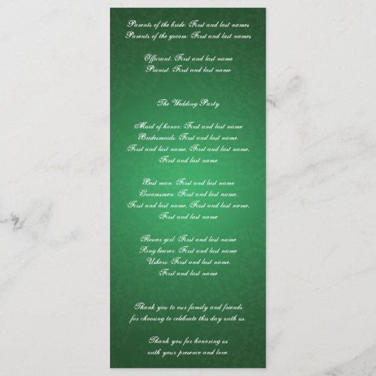 私のハートの緑への結婚式プログラムの鍵 プログラム (裏面)