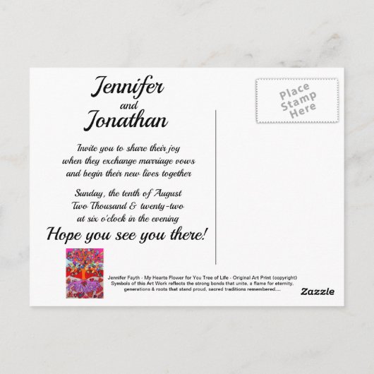 私のハートの花のためにあなた生命の木の日付を保存 ポストカード (裏面)