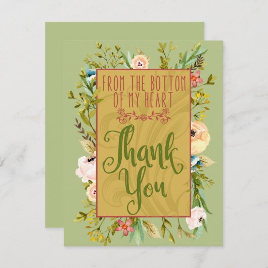 私のハートの花柄のサンキューカードの底 サンキューカード (正面/裏面)
