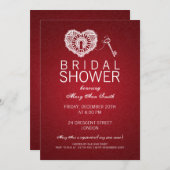 私のハートの赤へのエレガントなブライダルシャワーの鍵 招待状 (正面/裏面)