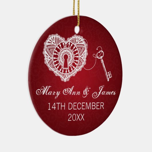 私のハートの赤へのエレガントな結婚式の引き出物の鍵 セラミックオーナメント (右)