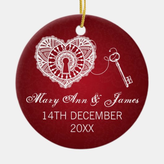 私のハートの赤へのエレガントな結婚式の引き出物の鍵 セラミックオーナメント (正面)
