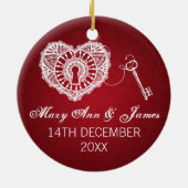 私のハートの赤へのエレガントな結婚式の引き出物の鍵 セラミックオーナメント (裏面)