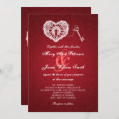 私のハートの赤へのエレガントな結婚式の鍵 招待状 (正面/裏面)