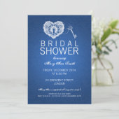 私のハートの青へのエレガントなブライダルシャワーの鍵 招待状 (スタンド正面)