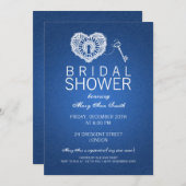 私のハートの青へのエレガントなブライダルシャワーの鍵 招待状 (正面/裏面)