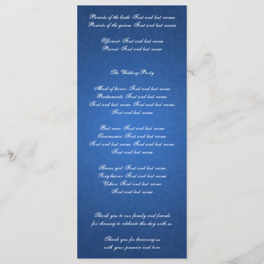 私のハートの青への結婚式プログラムの鍵 プログラム (裏面)