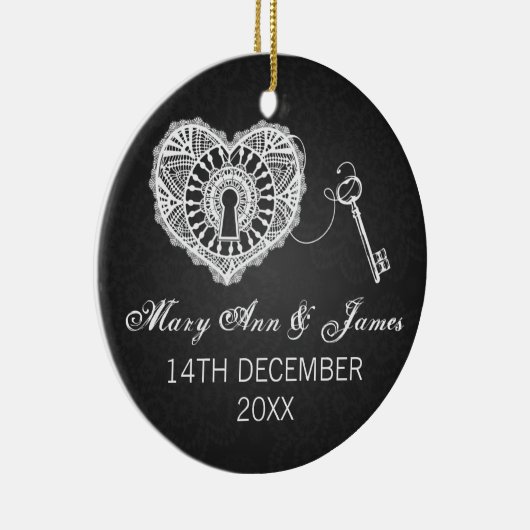 私のハートの黒へのエレガントな結婚式の引き出物の鍵 セラミックオーナメント (右)