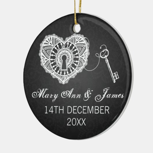 私のハートの黒へのエレガントな結婚式の引き出物の鍵 セラミックオーナメント (左)
