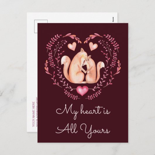 私のハートはあなたの可愛いキツネバレンタインデー シーズンポストカード (正面/裏面)