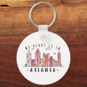 私のハートはアトランタに愛USA – 手描きスカイライン キーホルダー (正面)