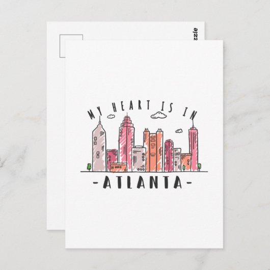 私のハートはアトランタに愛USA – 手描きスカイライン ポストカード (正面/裏面)