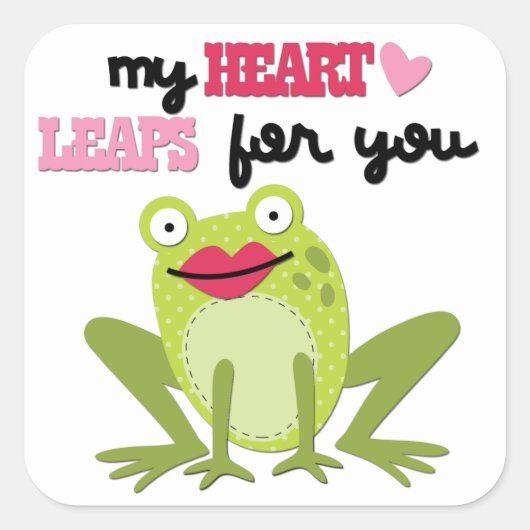 私のハートはグリーンバレンタインフロッグを跳躍 スクエアシール (正面)