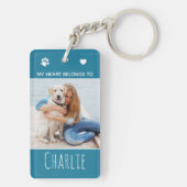 私のハートはティール（緑がかった色）写真犬の母だ キーホルダー (裏面)
