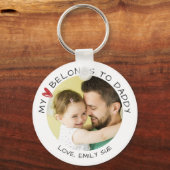 私のハートはパパの写真に属していパーソナライズされたる キーホルダー (正面)