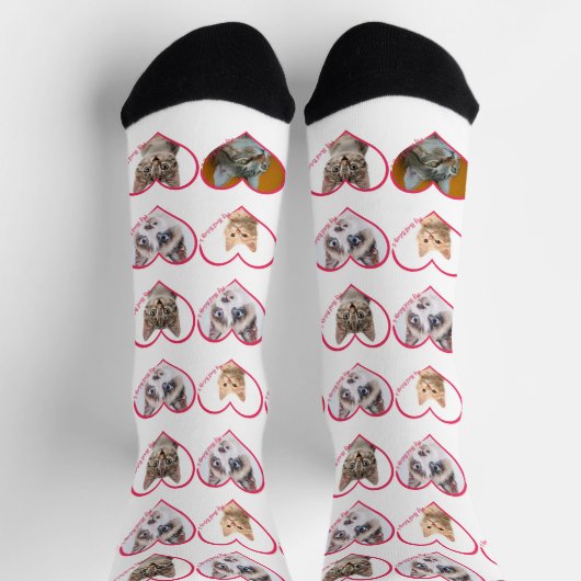 私のハートはパーソナライズされた4猫の写真の名前 ソックス (上部)