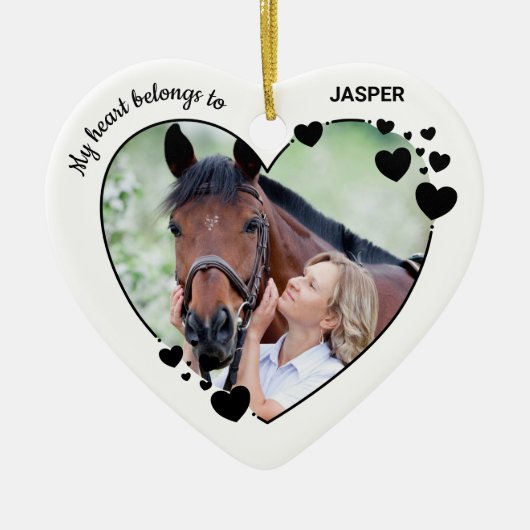 私のハートはペットパーソナライズされたの馬の写真に属している セラミックオーナメント (正面)