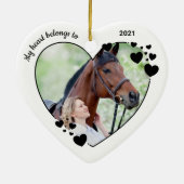 私のハートはペットパーソナライズされたの馬の写真に属している セラミックオーナメント (裏面)