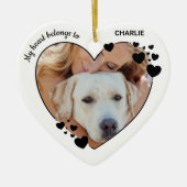 私のハートはペットパーソナライズされたドッグ写真に属している セラミックオーナメント (正面)