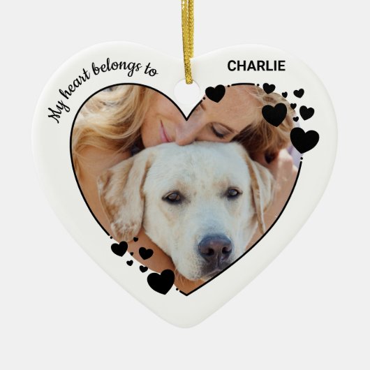 私のハートはペットパーソナライズされたドッグ写真に属している セラミックオーナメント (正面)