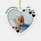 私のハートはペットパーソナライズされたドッグ写真に属している セラミックオーナメント (裏面)