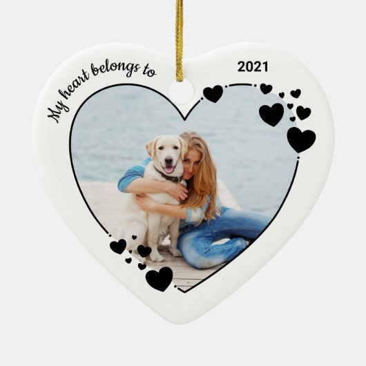 私のハートはペットパーソナライズされたドッグ写真に属している セラミックオーナメント (裏面)