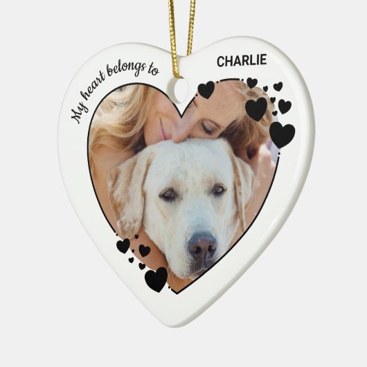 私のハートはペットパーソナライズされたドッグ写真に属している セラミックオーナメント (左)