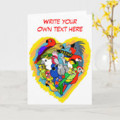 私のハートは可愛い漫画をパロートする カード (黄色い花)